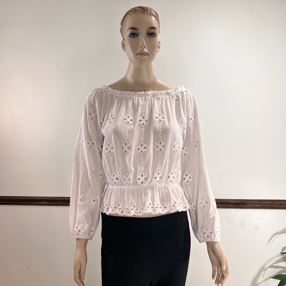 H&M white eyelet pullover top.